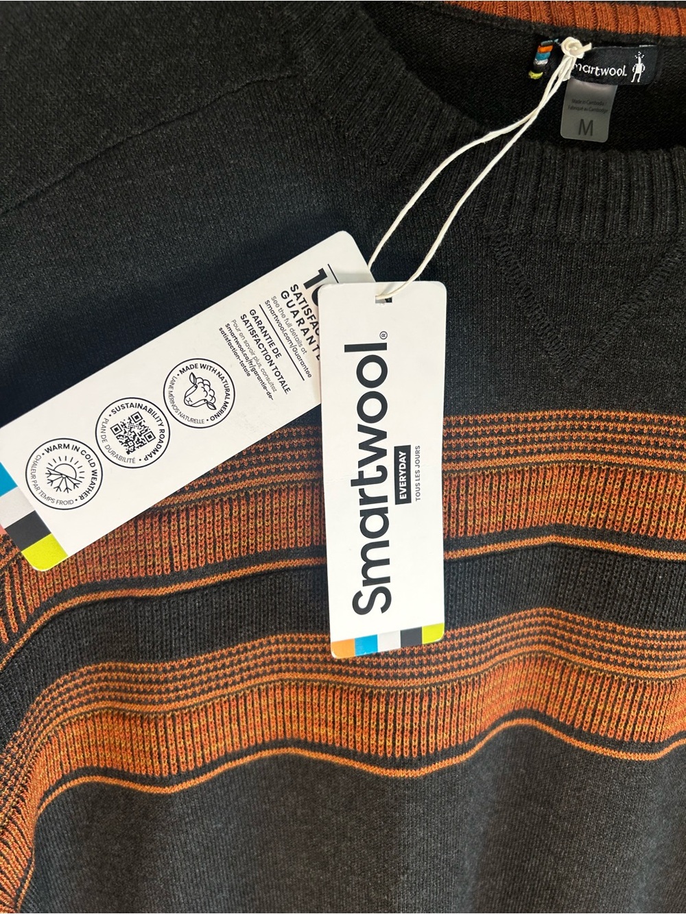 SmartWool Mens Sparwood Stripe Crew Neck Sweater Size M Pullover Gray Orange NWT - Picture 8 of 12